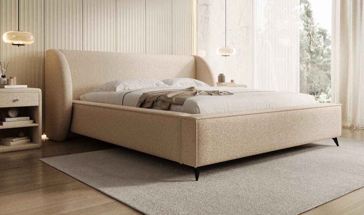 Luxusbetten24 Designer Freya Polsterbett Teddy Bouclé 140x200 Weiß