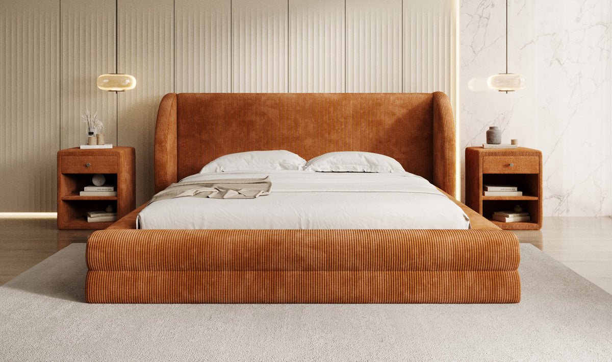 Designer Polsterbett Liv Cord mit Stauraum