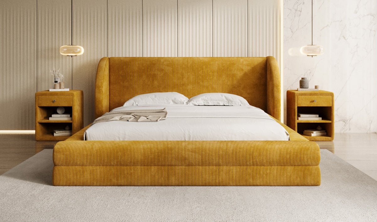 Designer Polsterbett Liv Cord mit Stauraum