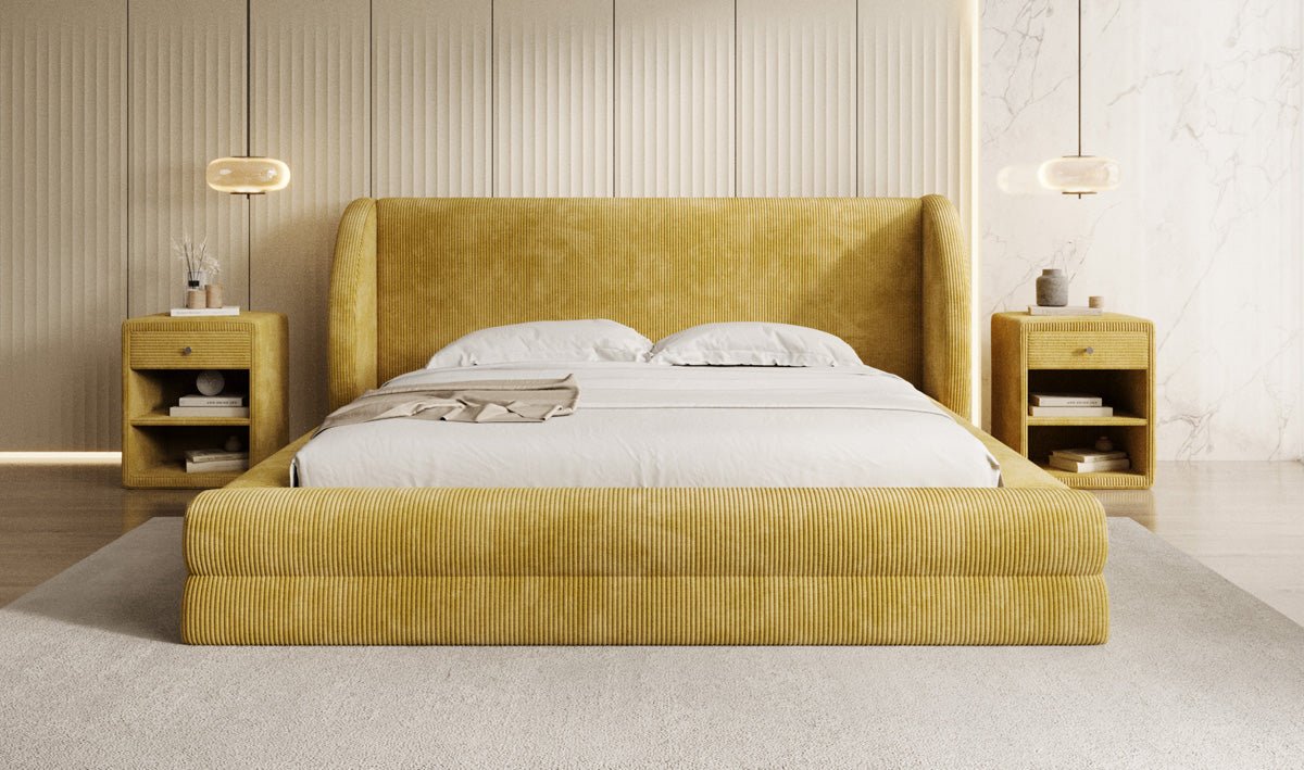 Designer Polsterbett Liv Cord mit Stauraum