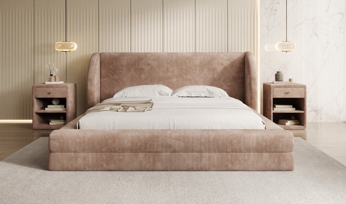 Designer Polsterbett Liv Cord mit Stauraum