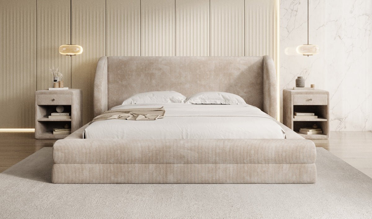 Designer Polsterbett Liv Cord mit Stauraum
