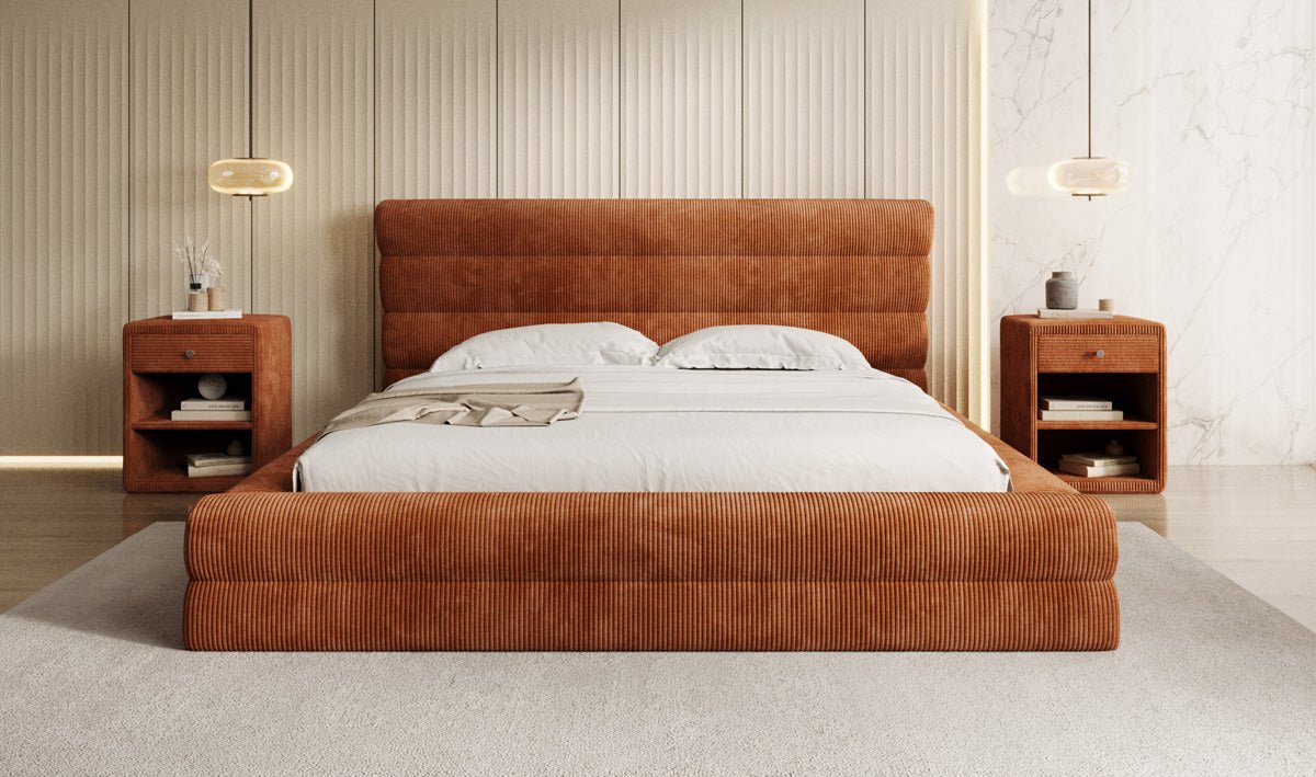 Designer Polsterbett Maren Cord mit Stauraum
