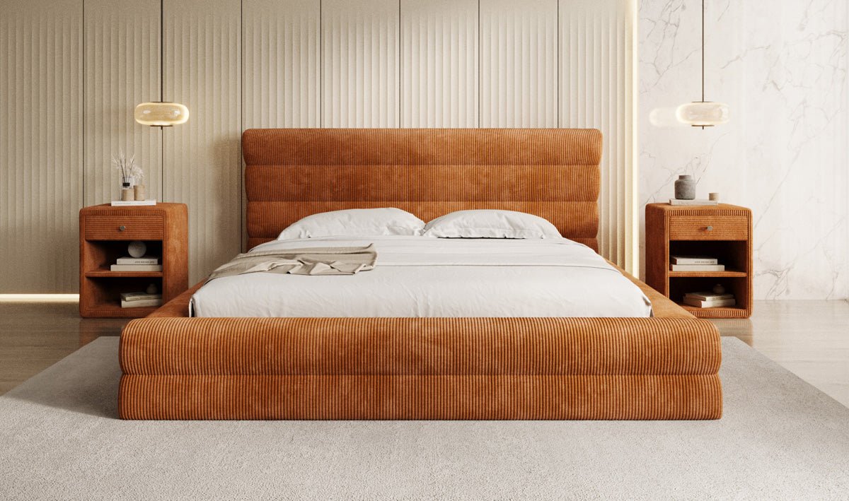 Designer Polsterbett Maren Cord mit Stauraum