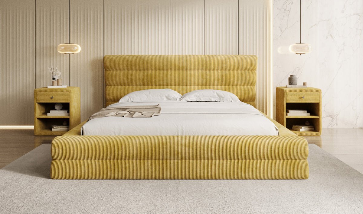 Designer Polsterbett Maren Cord mit Stauraum