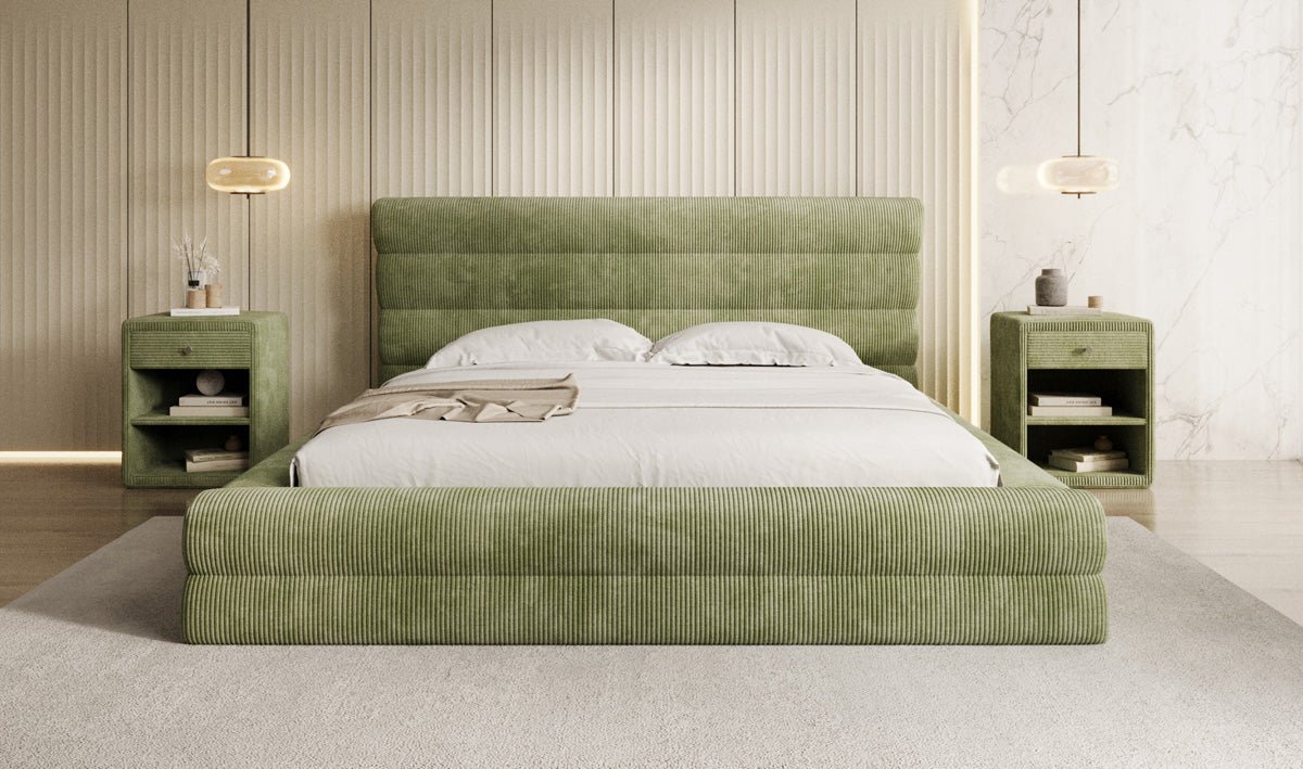 Designer Polsterbett Maren Cord mit Stauraum