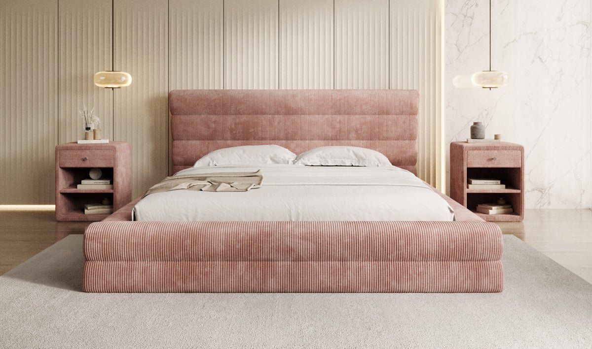 Designer Polsterbett Maren Cord mit Stauraum