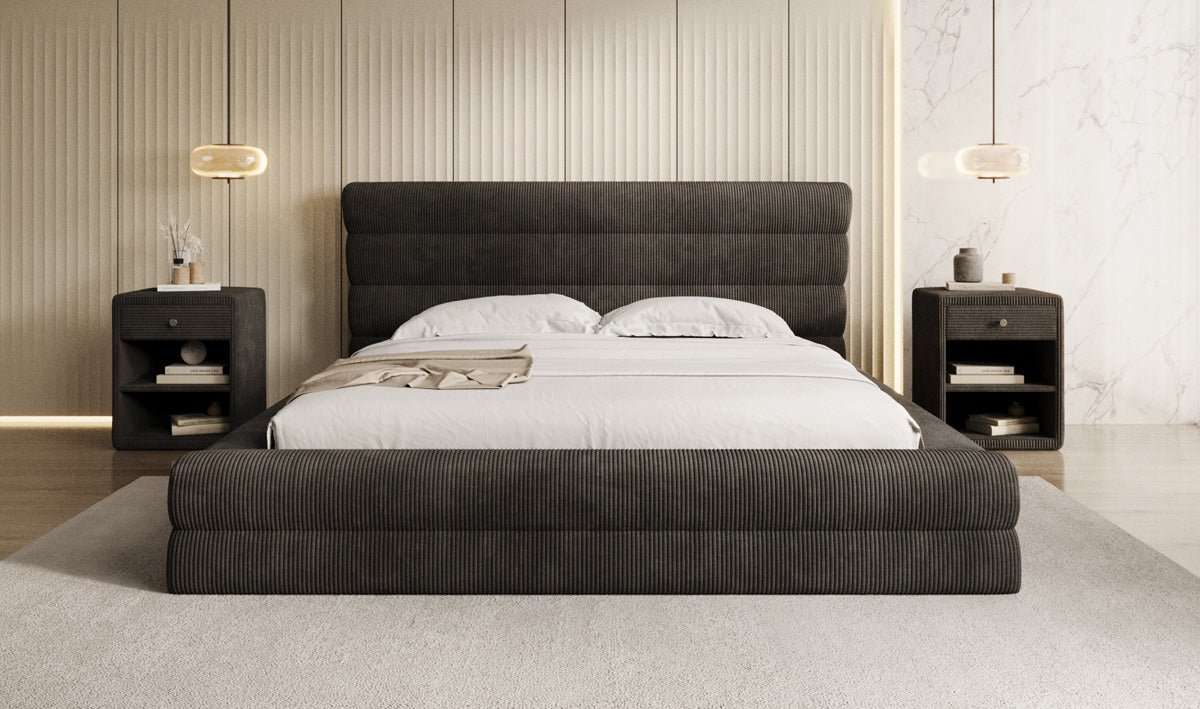 Designer Polsterbett Maren Cord mit Stauraum