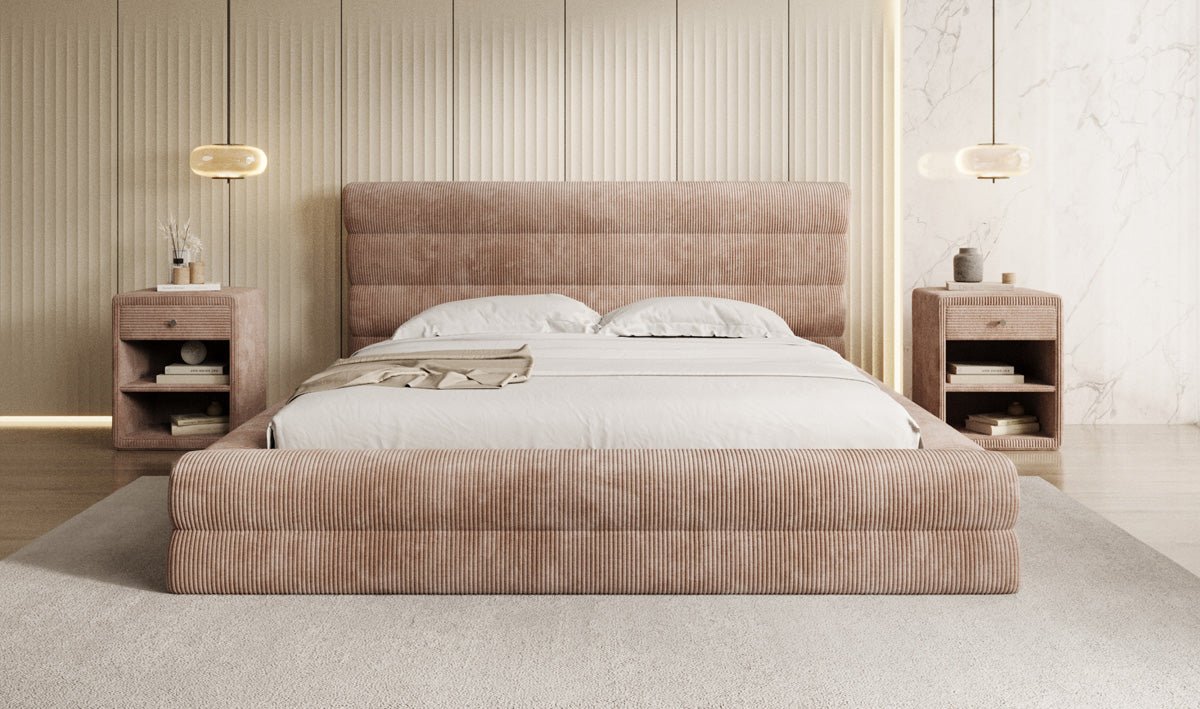 Designer Polsterbett Maren Cord mit Stauraum