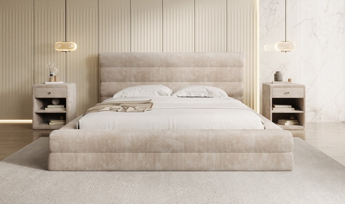 Designer Polsterbett Maren Cord mit Stauraum
