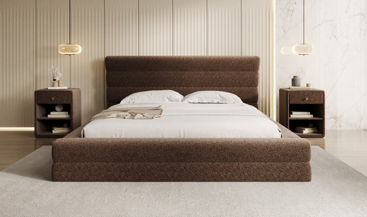Designer Polsterbett Maren in Strukturstoff mit Stauraum