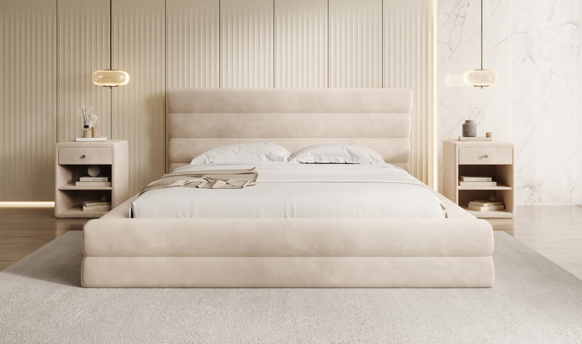 Luxusbetten24 Maren Designer Polsterbett Samt mit Stauraum für Schlafzimmer