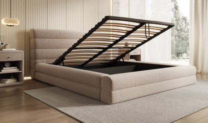 Designer Polsterbett Maren in Strukturstoff mit Stauraum