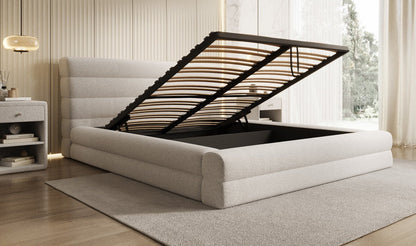 Designer Polsterbett Maren in Strukturstoff mit Stauraum