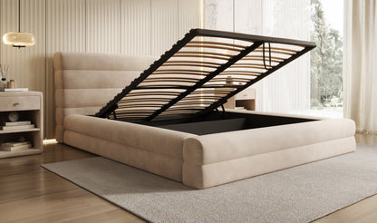 Luxusbetten24 Maren Designer Polsterbett Samt mit Stauraum für Schlafzimmer