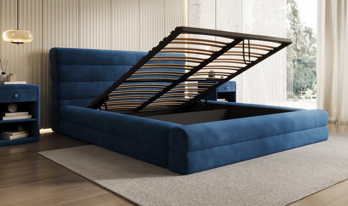 Luxusbetten24 Maren Designer Polsterbett Samt mit Stauraum für Schlafzimmer