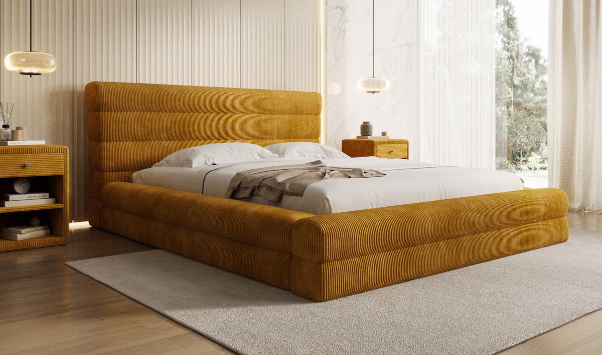 Designer Polsterbett Maren Cord mit Stauraum