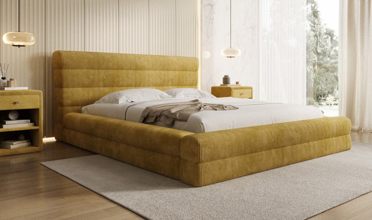 Designer Polsterbett Maren Cord mit Stauraum