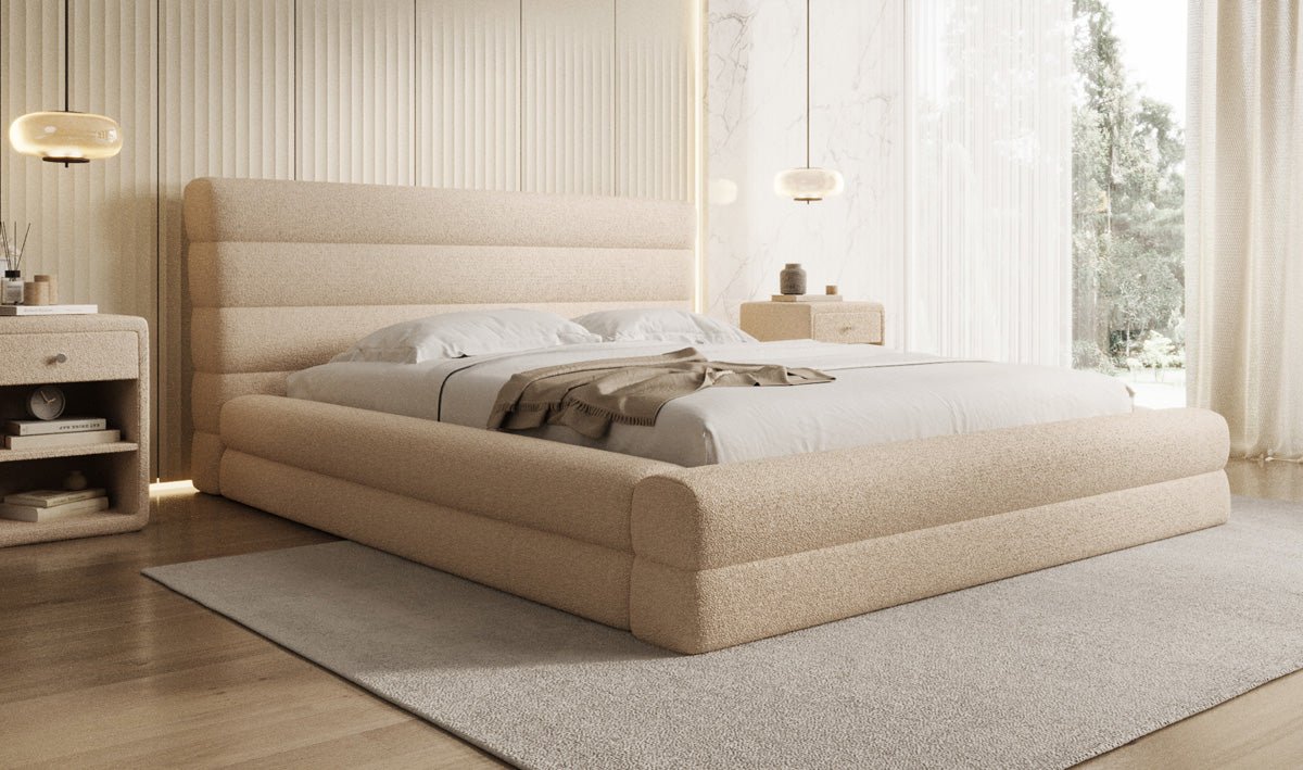 Luxusbetten24 Maren Designer Polsterbett Teddy Bouclé mit Stauraum