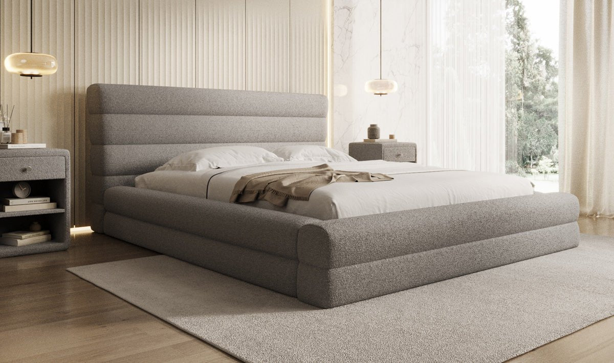 Luxusbetten24 Maren Designer Polsterbett Teddy Bouclé mit Stauraum