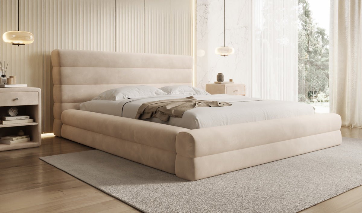 Luxusbetten24 Maren Designer Polsterbett Samt mit Stauraum für Schlafzimmer