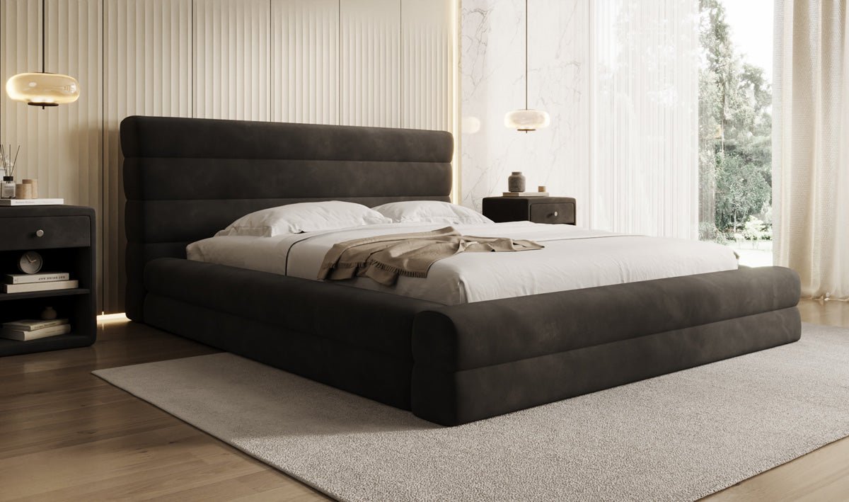 Luxusbetten24 Maren Designer Polsterbett Samt mit Stauraum für Schlafzimmer