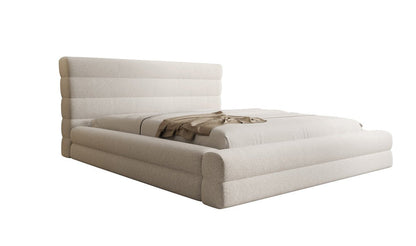 Designer Polsterbett Maren in Strukturstoff mit Stauraum