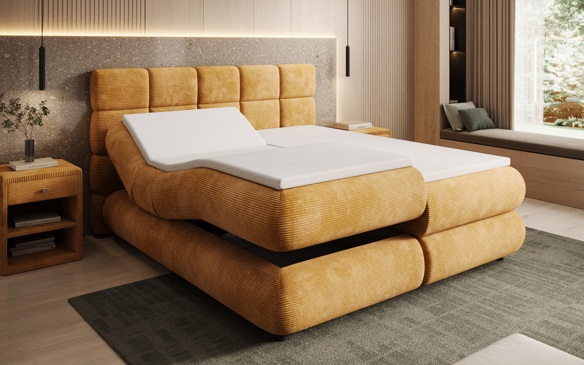 Luxusbetten24 Relana Boxspringbett, Elektrisch Verstellbar in Cord, Premium
