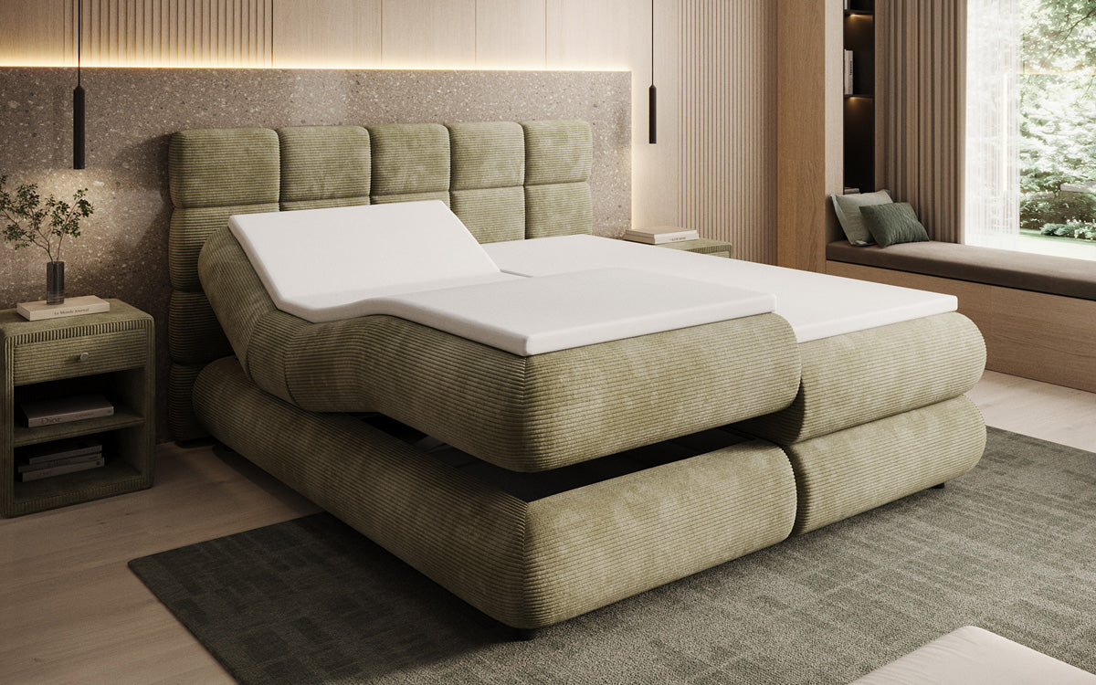 Luxusbetten24 Relana Boxspringbett, Elektrisch Verstellbar in Cord, Premium