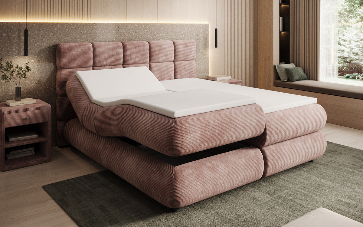 Luxusbetten24 Relana Boxspringbett, Elektrisch Verstellbar in Cord, Premium