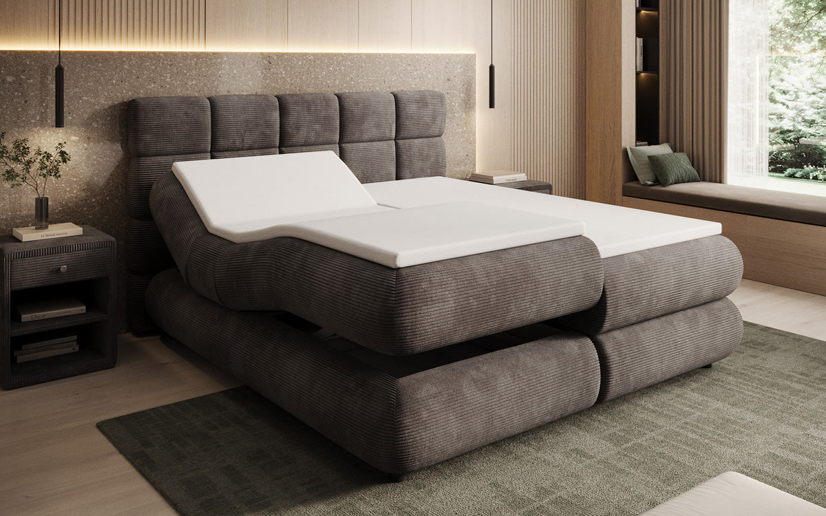 Luxusbetten24 Relana Boxspringbett, Elektrisch Verstellbar in Cord, Premium