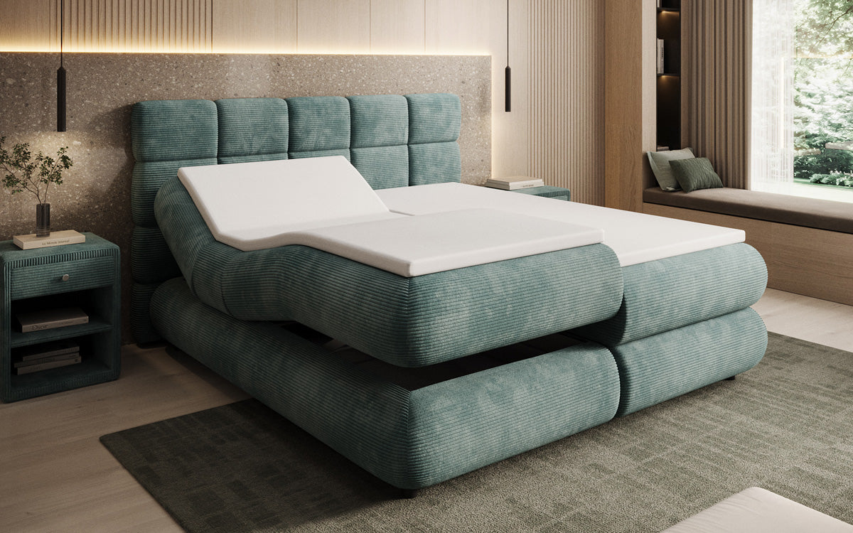 Luxusbetten24 Relana Boxspringbett, Elektrisch Verstellbar in Cord, Premium