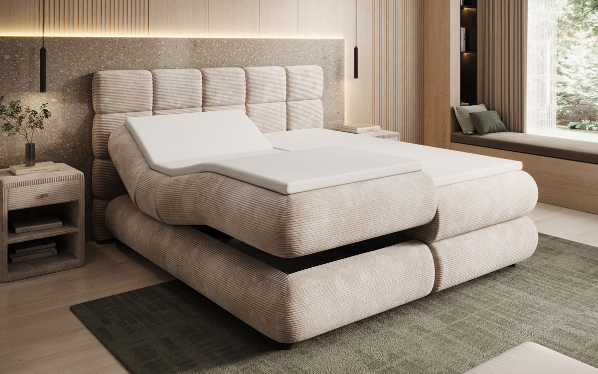 Luxusbetten24 Relana Boxspringbett, Elektrisch Verstellbar in Cord, Premium
