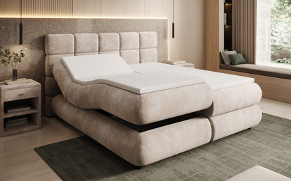 Luxusbetten24 Relana Boxspringbett, Elektrisch Verstellbar in Cord, Premium