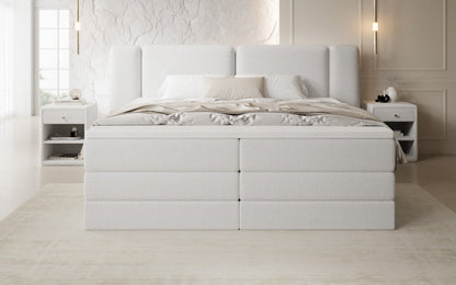 Luxusbetten24 Leni Boxspringbett mit hochklappbarem Stauraum in Teddy Bouclé