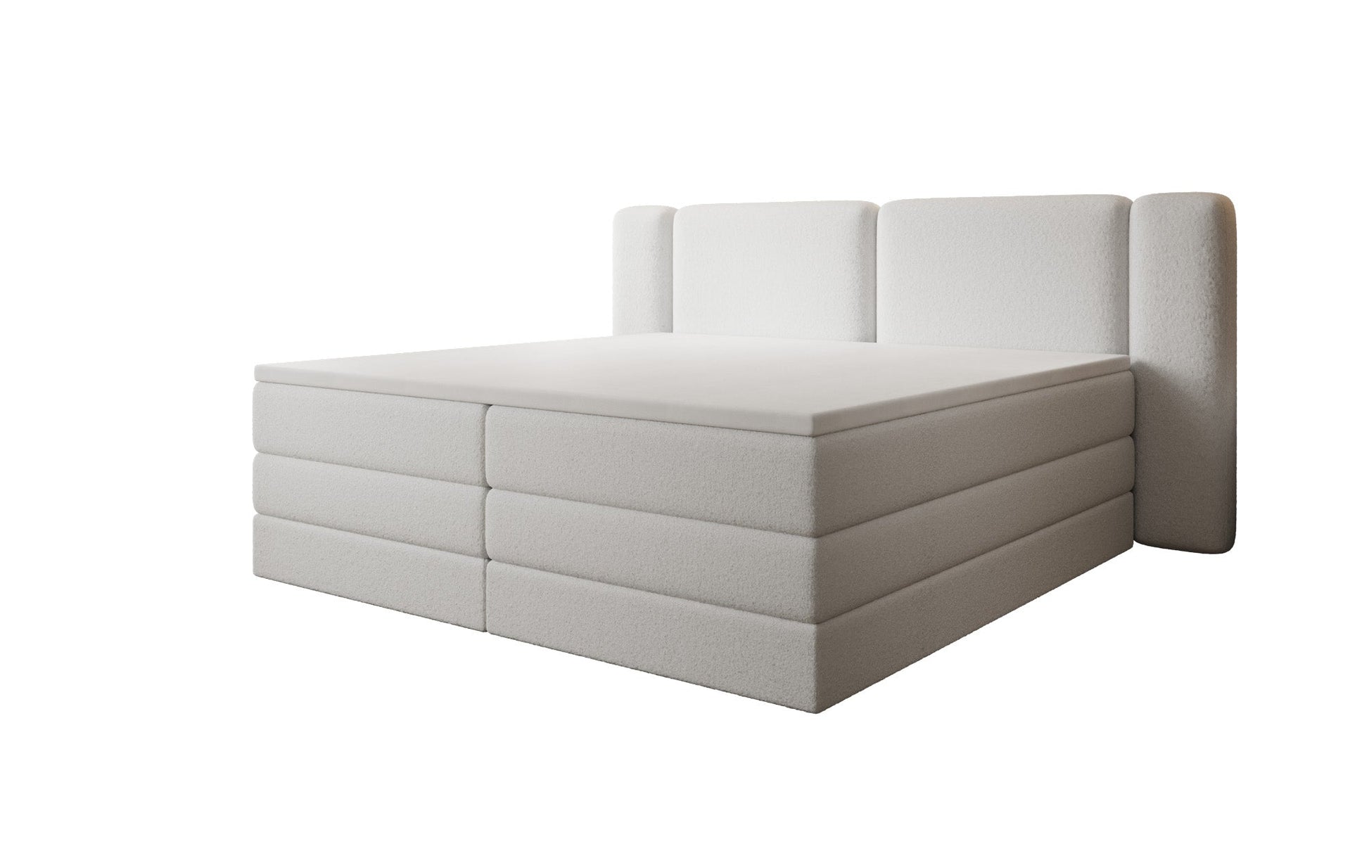 Luxusbetten24 Leni Boxspringbett mit hochklappbarem Stauraum in Teddy Bouclé