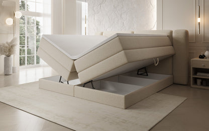 Luxusbetten24 Leni Boxspringbett mit hochklappbarem Stauraum in Teddy Bouclé