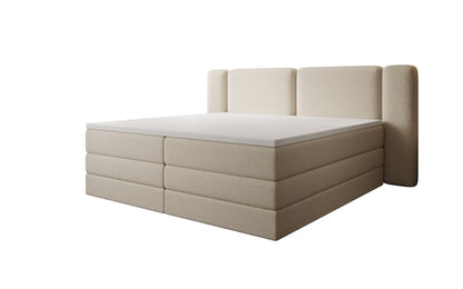Luxusbetten24 Leni Boxspringbett mit hochklappbarem Stauraum in Teddy Bouclé