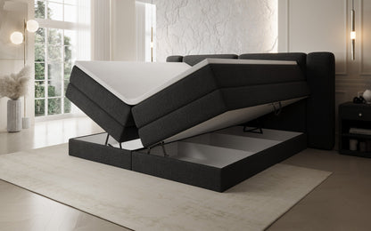 Luxusbetten24 Leni Boxspringbett mit hochklappbarem Stauraum in Teddy Bouclé