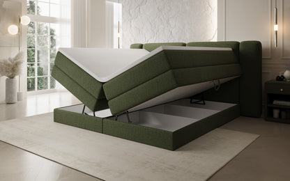Luxusbetten24 Leni Boxspringbett mit hochklappbarem Stauraum in Teddy Bouclé