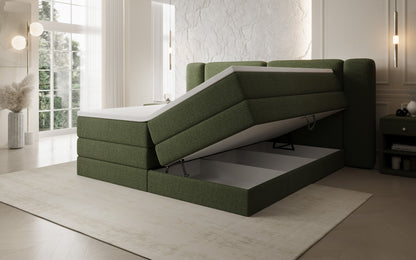 Luxusbetten24 Leni Boxspringbett mit hochklappbarem Stauraum in Teddy Bouclé