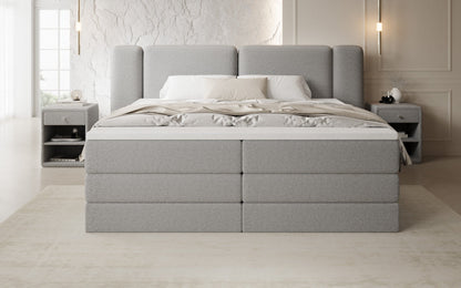 Luxusbetten24 Leni Boxspringbett mit hochklappbarem Stauraum in Teddy Bouclé