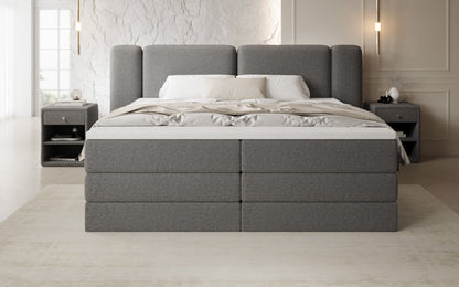Luxusbetten24 Leni Boxspringbett mit hochklappbarem Stauraum in Teddy Bouclé