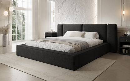Designer Polsterbett Klara in Teddy Bouclé mit Stauraum