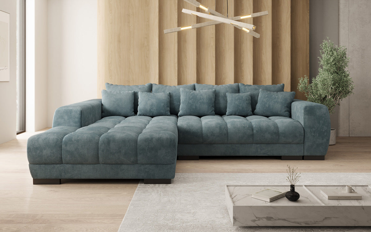 Luxusbetten24 Balu Designer Sofa mit Schlaffunktion und Stauraum in Cord
