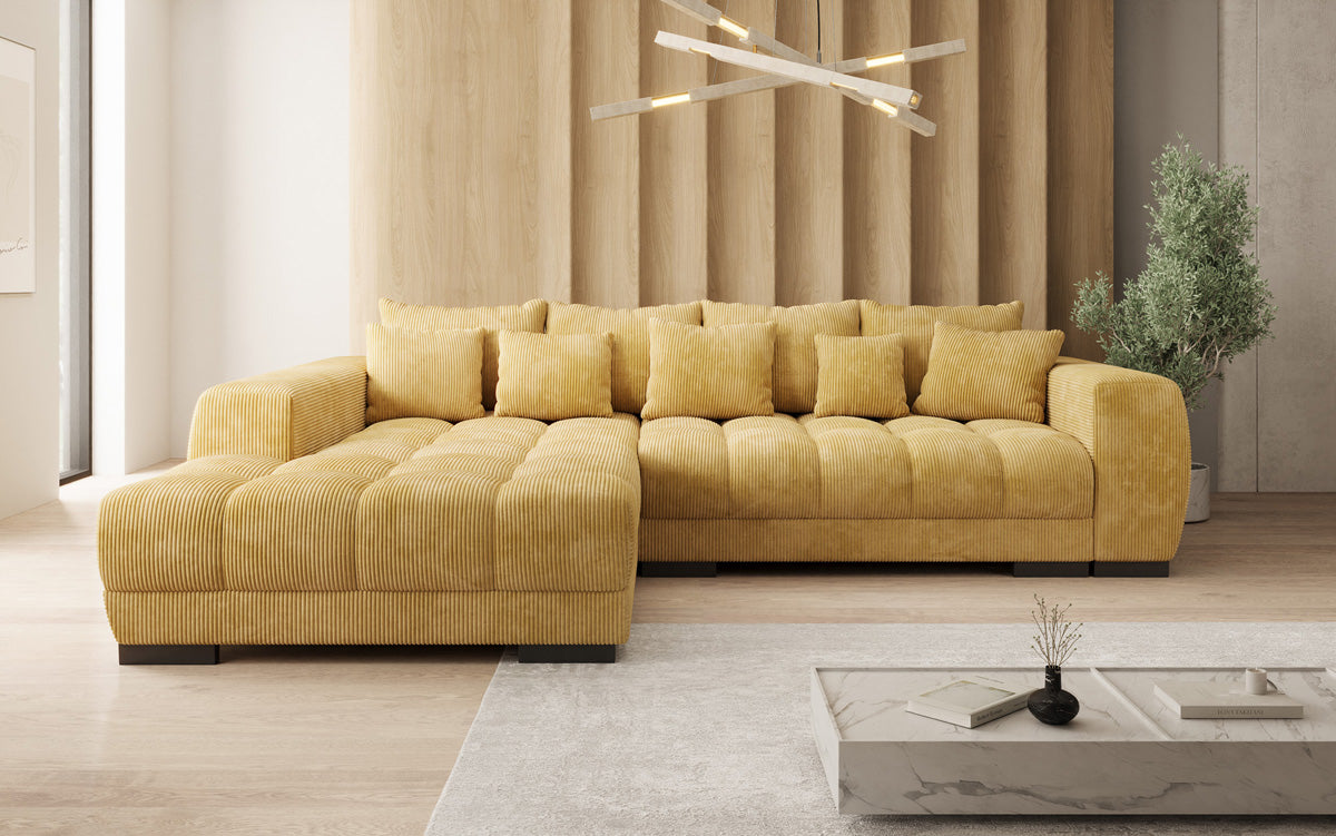 Luxusbetten24 Balu Designer Sofa mit Schlaffunktion und Stauraum in Cord