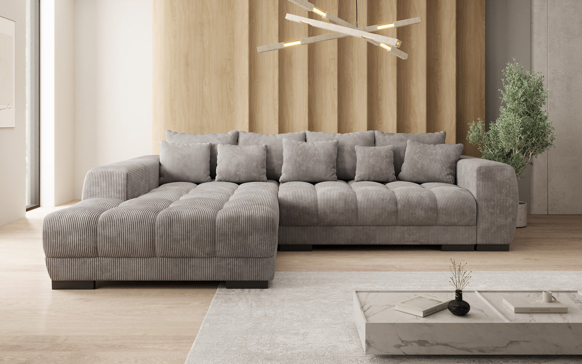 Luxusbetten24 Balu Designer Sofa mit Schlaffunktion und Stauraum in Cord