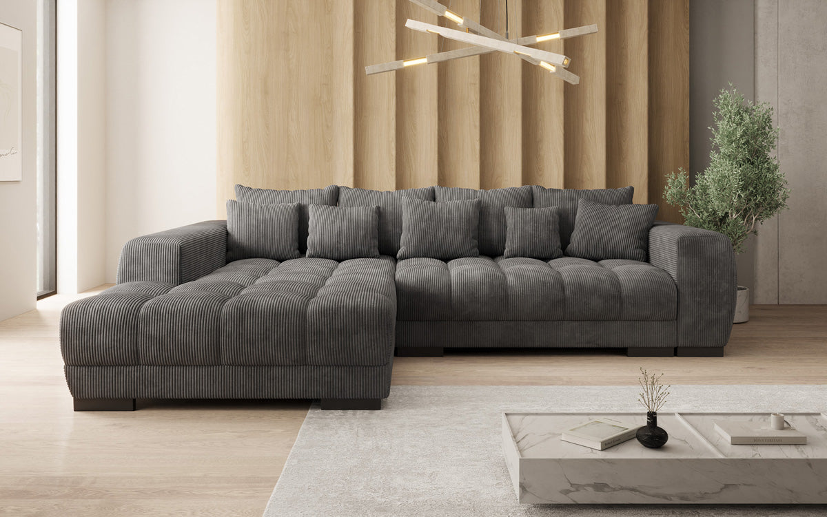 Luxusbetten24 Balu Designer Sofa mit Schlaffunktion und Stauraum in Cord