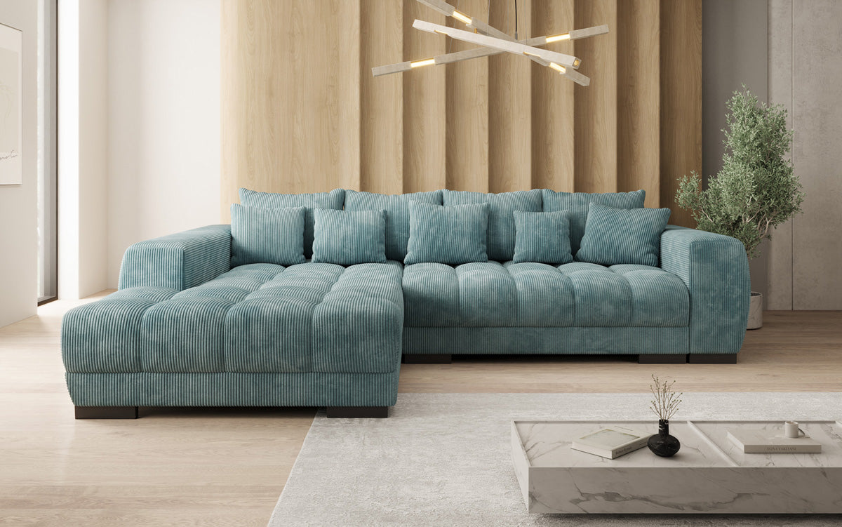 Luxusbetten24 Balu Designer Sofa mit Schlaffunktion und Stauraum in Cord