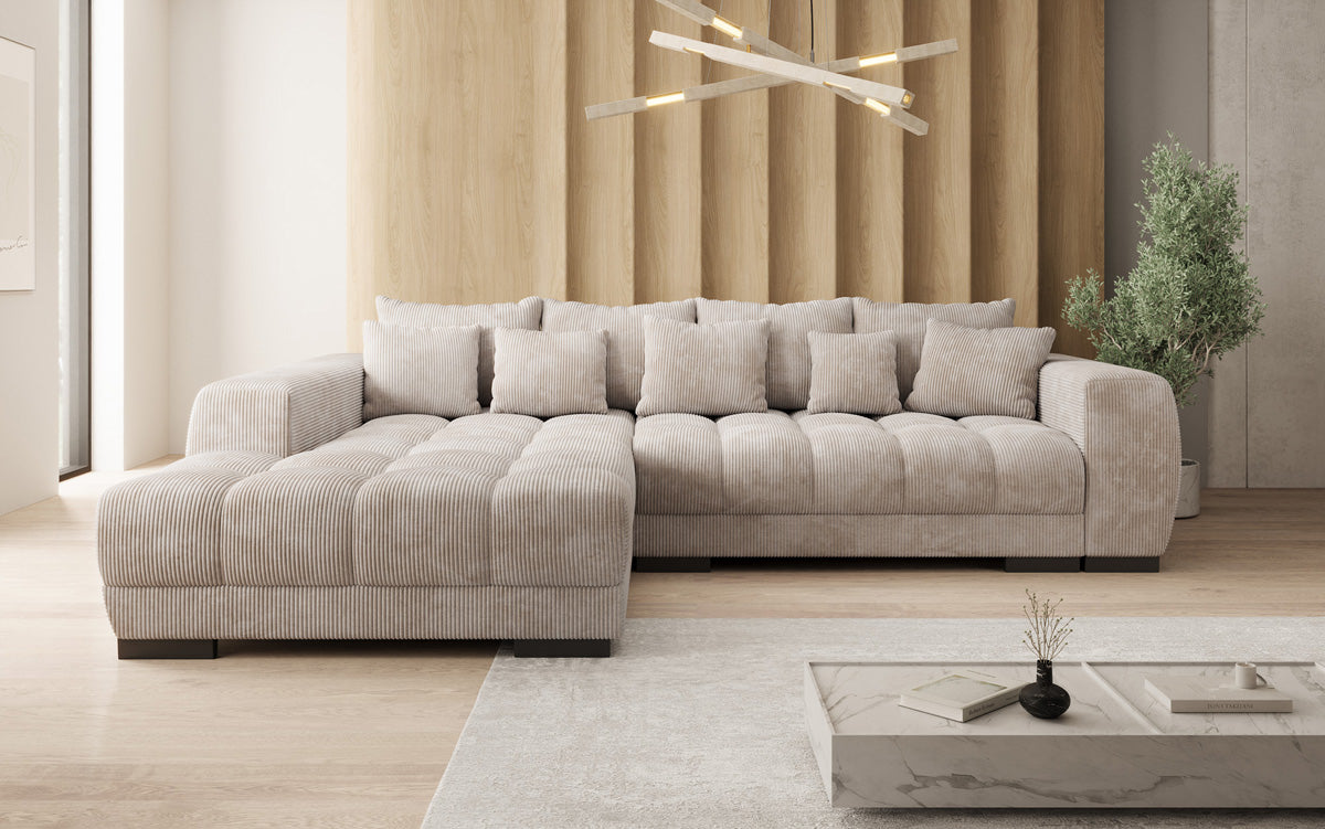 Luxusbetten24 Balu Designer Sofa mit Schlaffunktion und Stauraum in Cord